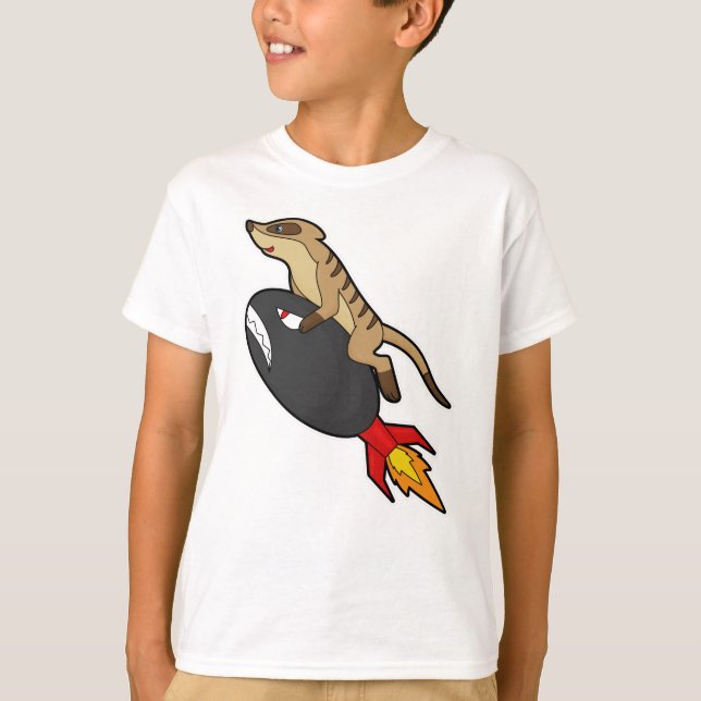 Camiseta Meerkat volando con cohetes (Anverso)