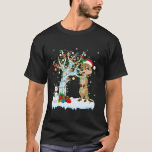 Camiseta Meerkat Xmas Árbol de iluminación Santa Hat Meerka
