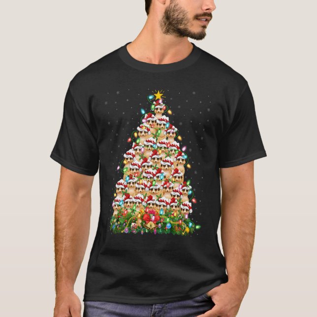 Camiseta Meerkat   Xmas Lights Santa Meerkat Christmas Tree (Anverso)