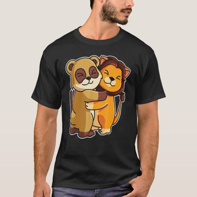 Camiseta Meerkat y Lion Hug Cute Animales Zoológicos Para M (Anverso)