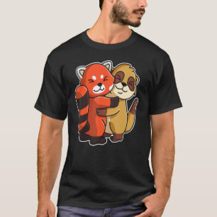 Camiseta Meerkat Y Panda Rojo Cute Animales Para Mujeres An