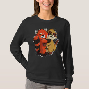 Camiseta Meerkat Y Panda Rojo Cute Animales Para Mujeres An