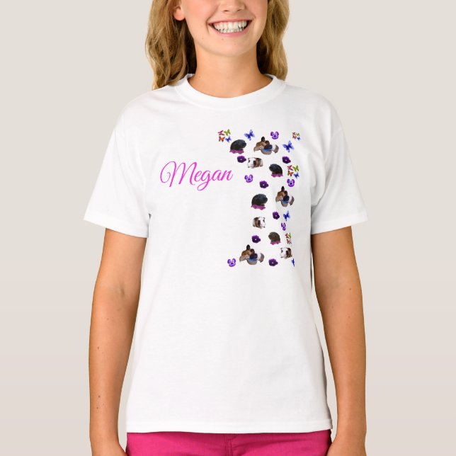 Camiseta Megan, Nombre, Logo, Con Cerdos Y Pansitas De Guin (Anverso)