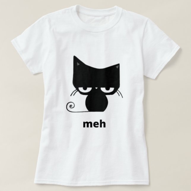 Camiseta Meh Black Cat Funny (Diseño del anverso)