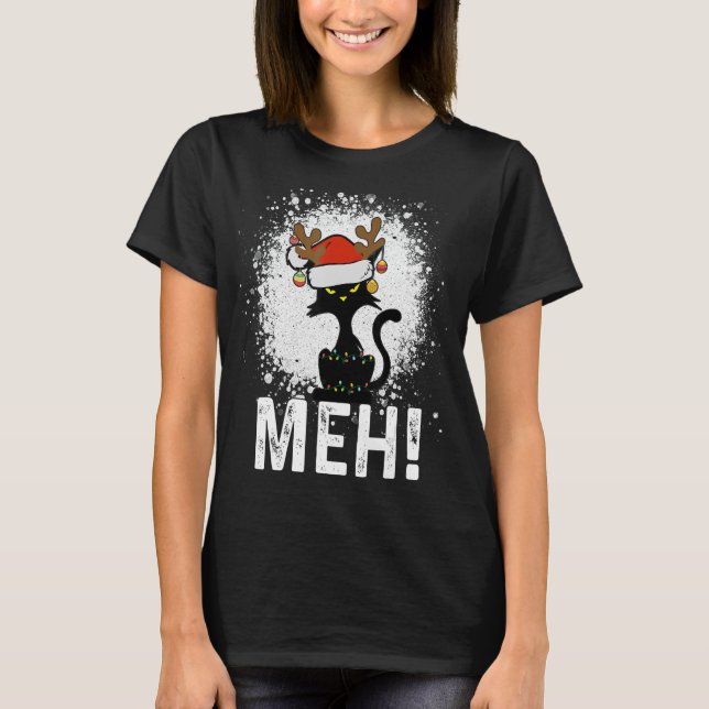 Camiseta Meh Black Cat Navidades, gracioso gato anti Navida (Anverso)