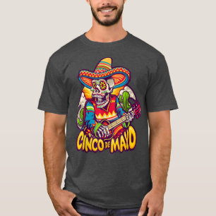 Camiseta Meican Skeleton Playing Electric Guitar, Cinco De 