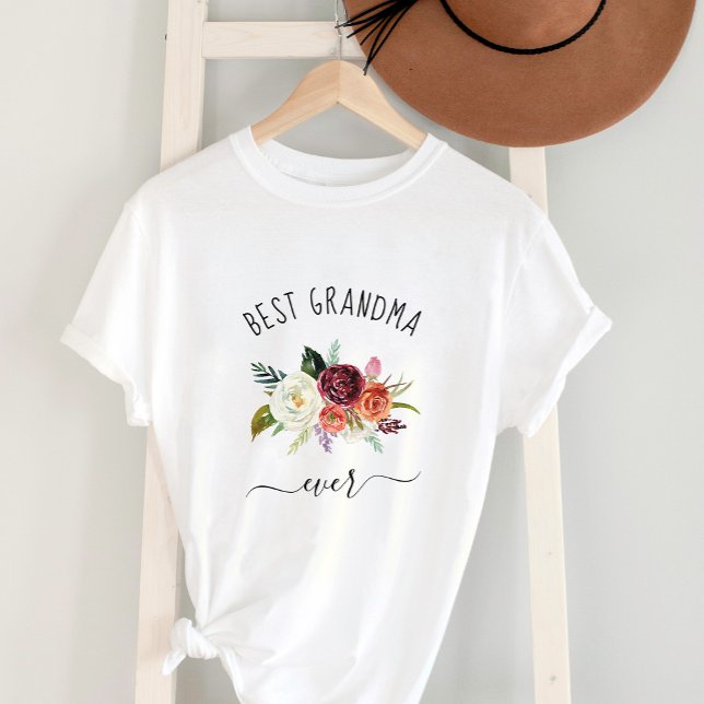Camiseta Mejor Abuela de la Historia | Burgundy Boho Floral (Subido por el creador)