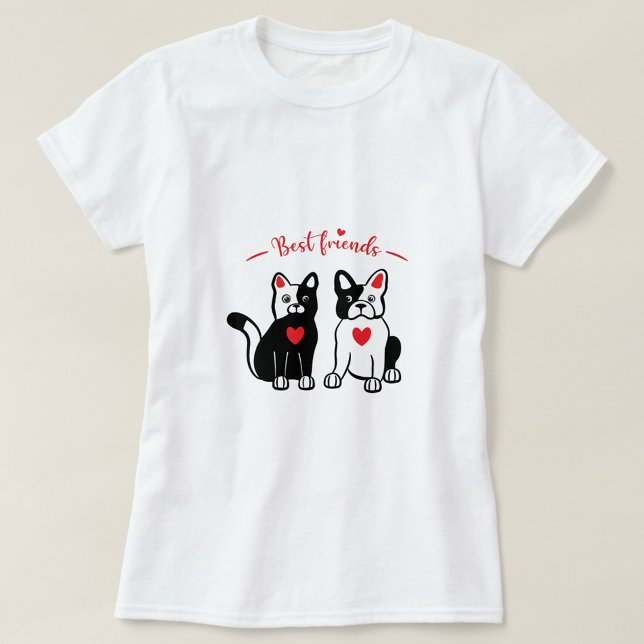 Camiseta Mejor amigo Animal ( A graphic design featuring a black and white cat and a black dog!)