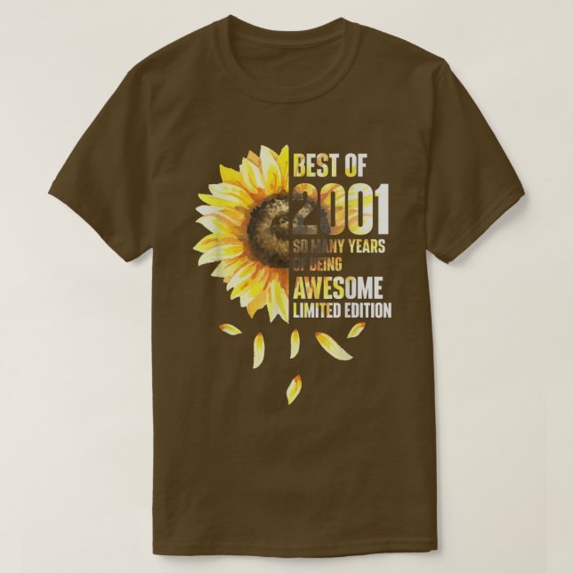 Camiseta Mejor Año De Nacimiento Del Sunflower 2001  (Diseño del anverso)