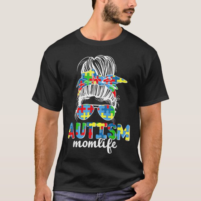 Camiseta Mejor Autismo Mamá Desordenado Rompecabezas Gafas  (Anverso)