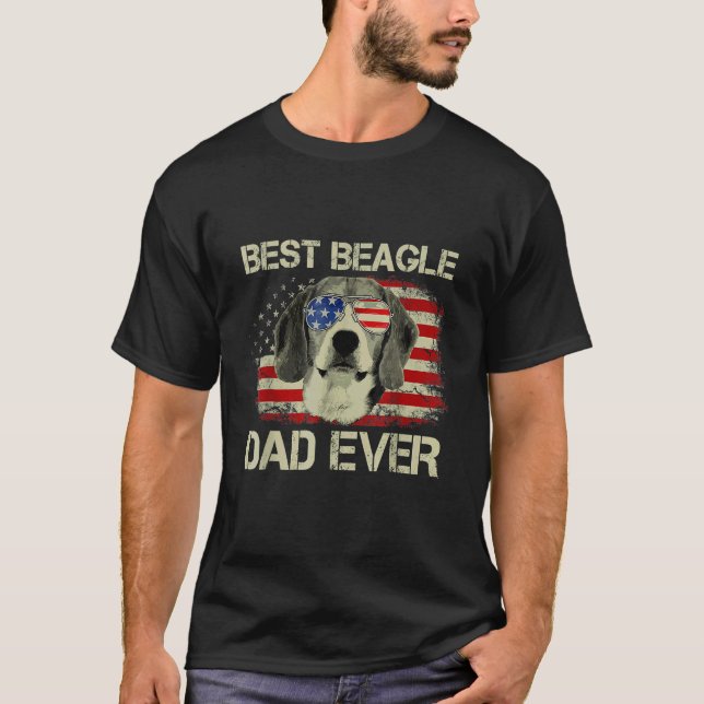 Camiseta Mejor Beagle Papá Nunca Perro Retro Bandera Estado (Anverso)