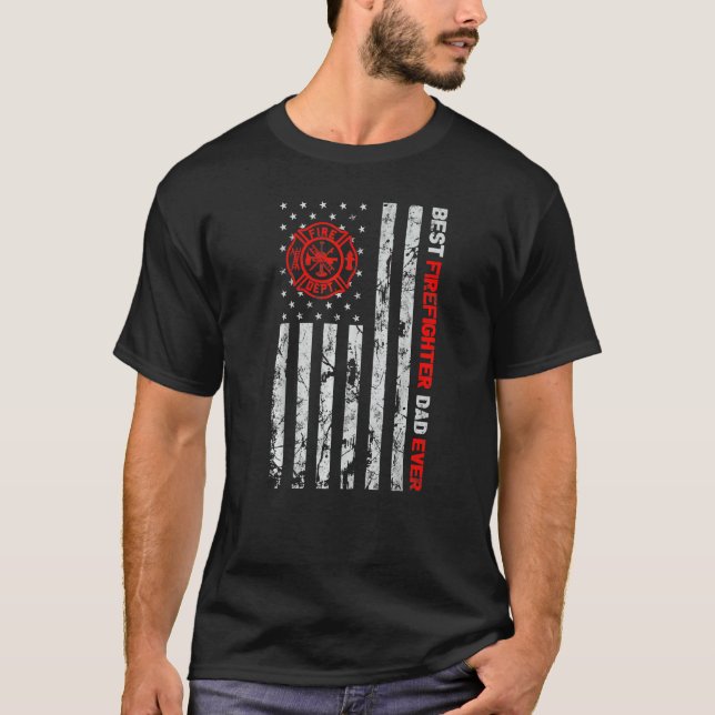 Camiseta Mejor bombero papá que nunca amante de la bandera  (Anverso)