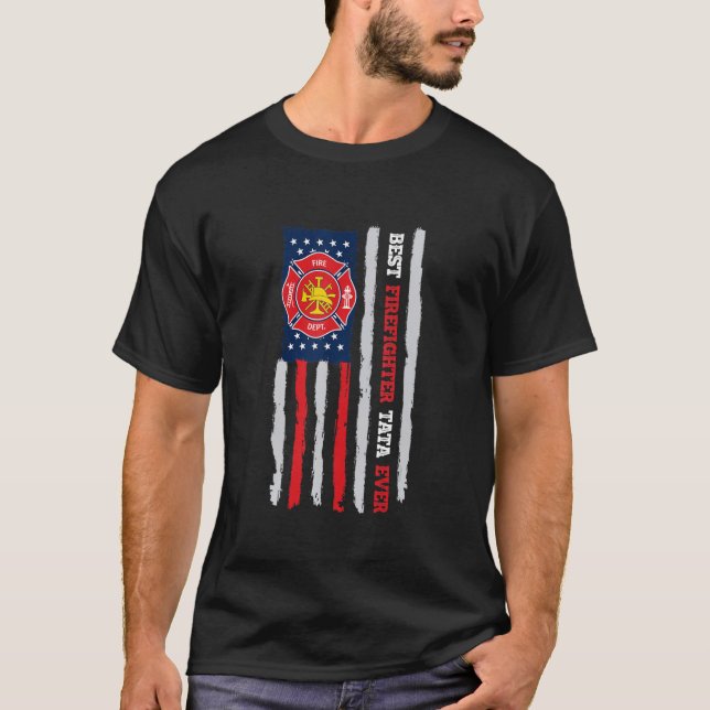 Camiseta Mejor bombero Tata, mejor fan de la bandera de los (Anverso)