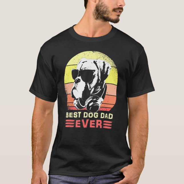 Camiseta Mejor Boxer Dog Dad Gafas De Sol Y Auriculares (Anverso)