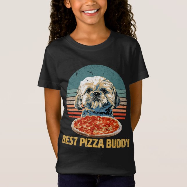 Camiseta Mejor Buda Pizza - Sweet Shih Tzu ama la pizza con (Anverso)