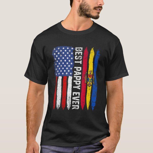 Camiseta Mejor Día de Padre Moldavia Bandera Estadounidense (Anverso)