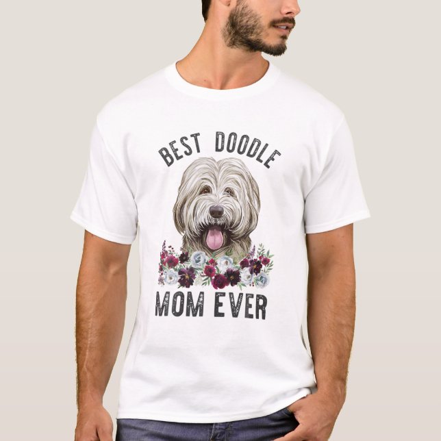 Camiseta Mejor Doodle Mom Ever Floral Dog Mama Bordoodle (Anverso)