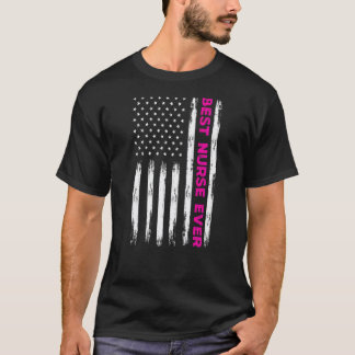 Camiseta Mejor Enfermera Con Nosotros Bandera Rosa American