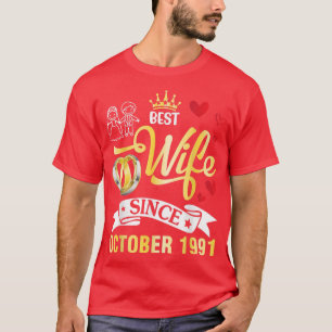 Camiseta Mejor Esposa Desde Octubre De 1991 Feliz Matrimoni