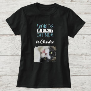 Camiseta Mejor foto de mamá de gato agregar nombre azul bla