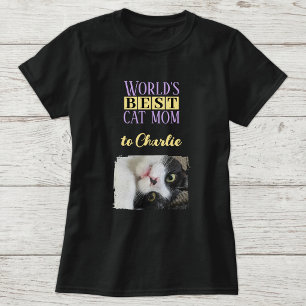 Camiseta Mejor foto de mamá de gato agregar nombre morado a