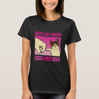 Camiseta Mejor Hermana Gato Divertido Retro Puño De Gato Mu