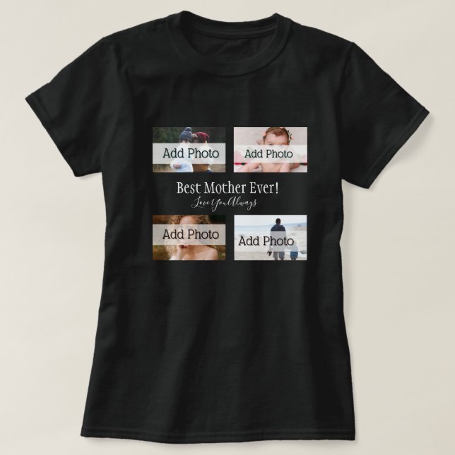 Camiseta Mejor Madre Collage de fotos Guión Blanco Negro (Diseño del anverso)