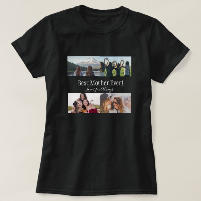 Camiseta Mejor Madre Collage de fotos Guión Blanco Negro (Diseño del anverso)
