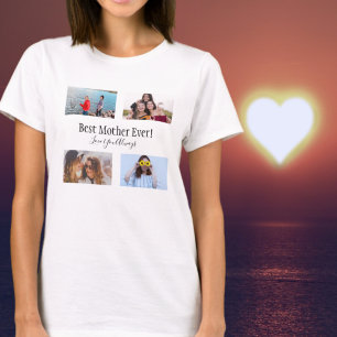 Camiseta Mejor Madre Collage de fotos Guión Blanco Negro