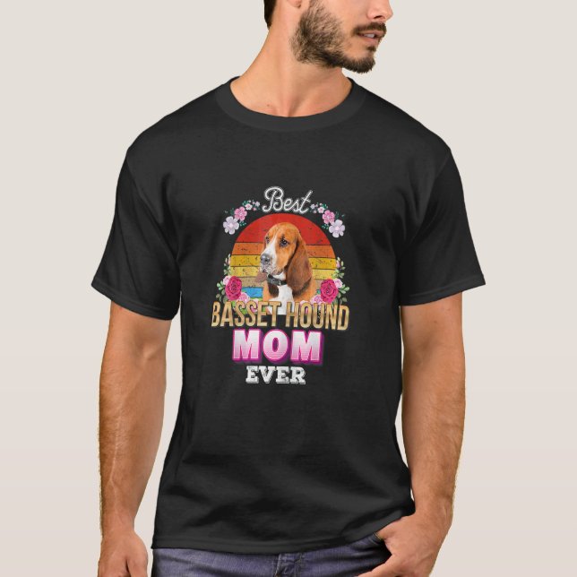Camiseta Mejor Madre Perro Jamás Basset Hound Floral Retro (Anverso)