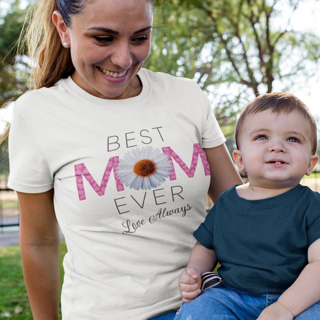 Camiseta Mejor Mamá Con Imagen Daisy Imprimir (Rosa V2) (Subido por el creador)
