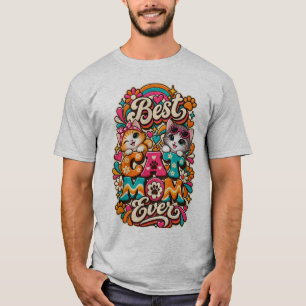 Camiseta Mejor mamá de gato de naranja y gris
