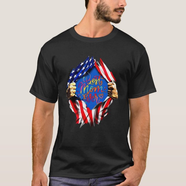 Camiseta Mejor Mamá de la Bandera Estadounidense Feliz Día  (Anverso)