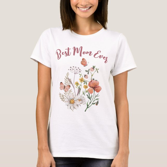 Camiseta Mejor Mamá Jamás Flor Botánica De Flor Silvestre (Anverso)