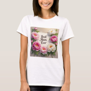 Camiseta Mejor Mamá Nunca"peonías pintadas a mano y cursiva