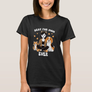 Camiseta Mejor Mamá Peluda del Mundo Gato Dulce Perro Dibuj