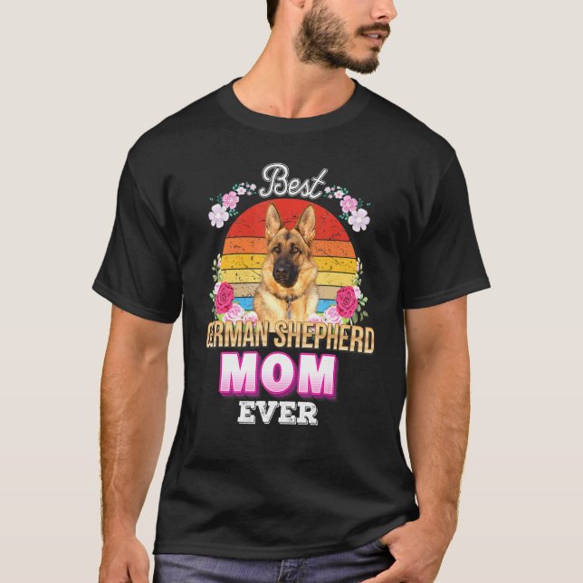 Camiseta Mejor Mamá Perro Jamás Pastor Alemán Floral Retro  (Anverso)