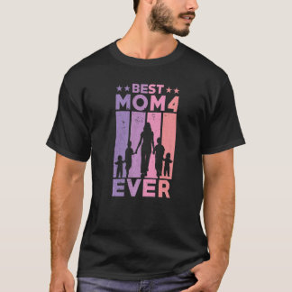 Camiseta Mejor Mamá Retro Cuatro Niños Mejor Mamá