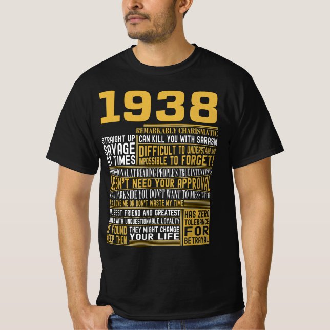 Camiseta Mejor Nacido en 1938 Hechos para hombres, mujeres, (Anverso)