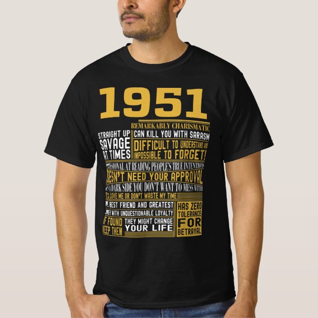 Camiseta Mejor Nacido en 1951 Hechos para hombres, mujeres, (Anverso)
