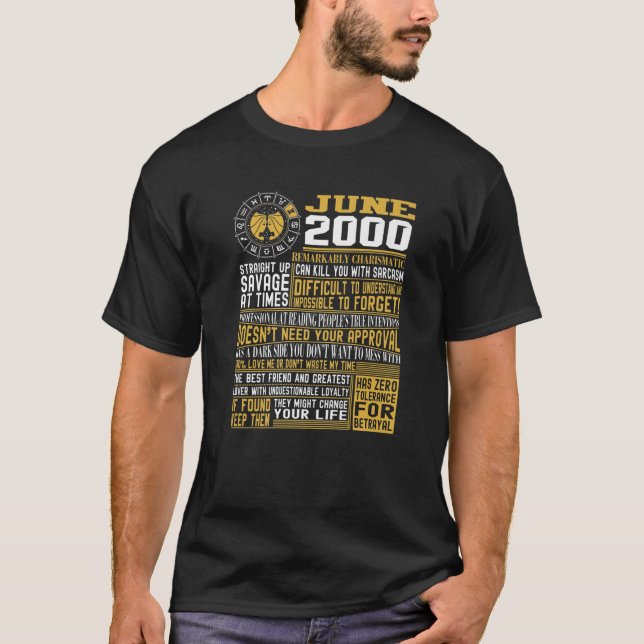 Camiseta Mejor Nacido Junio 2000 Rótulos Gemini Zodiac 21º  (Anverso)