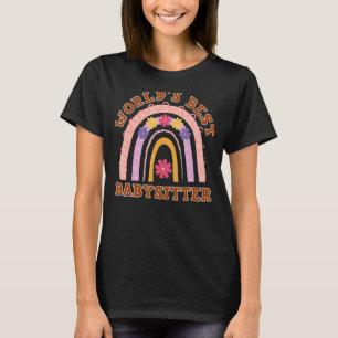 Camiseta Mejor Niñera del Mundo Cute Floral Groovy Arcoiris