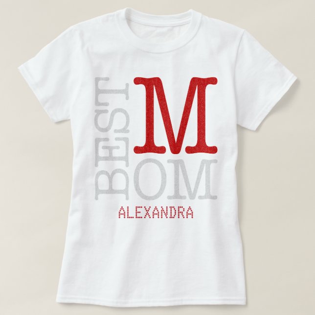 Camiseta Mejor nombre de Purpurina de plata roja de mamá pe (Diseño del anverso)