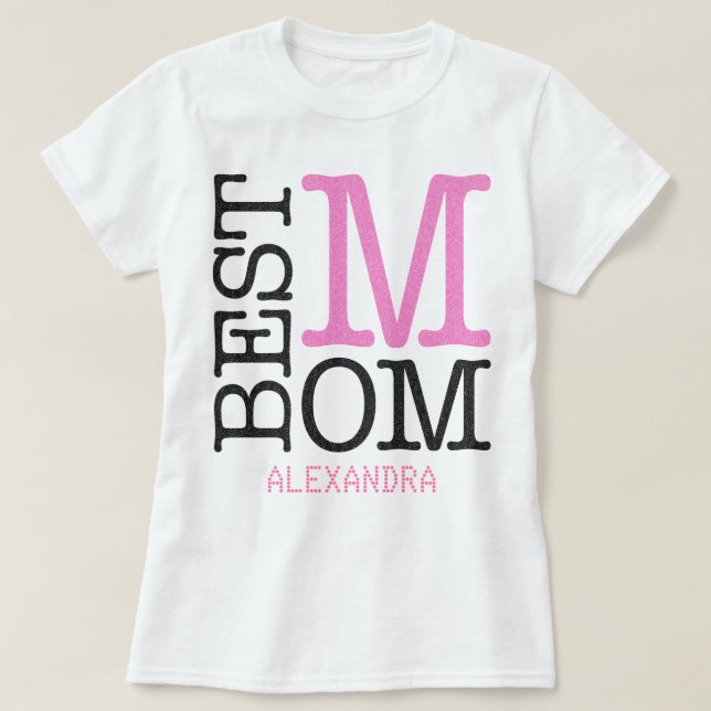 Camiseta Mejor nombre de Purpurina negro rosa de mamá perso (Diseño del anverso)