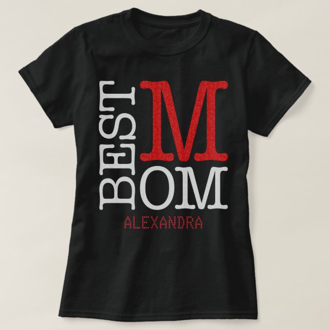 Camiseta Mejor nombre de Purpurina rojo plateado de mamá pe (Diseño del anverso)