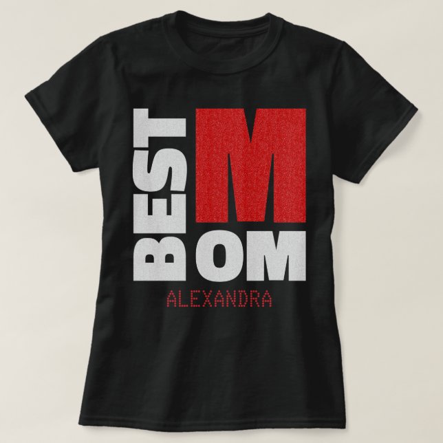 Camiseta Mejor nombre de Purpurina rojo plateado de mamá pe (Diseño del anverso)