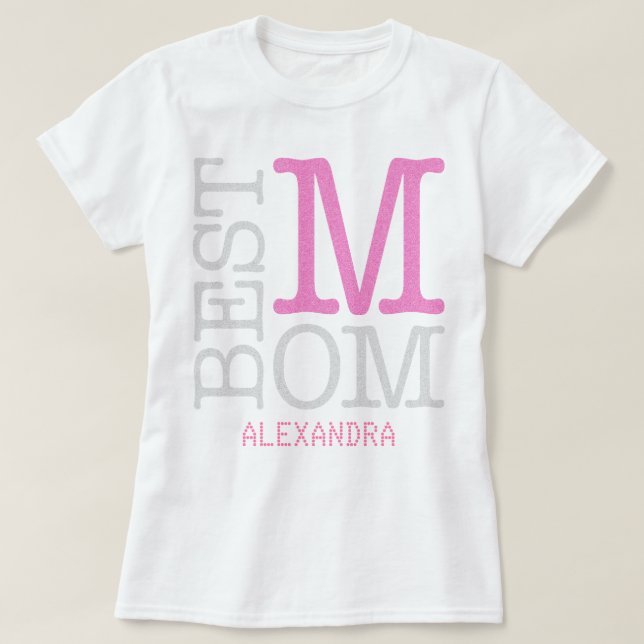Camiseta Mejor nombre de Purpurina rosado de mamá personali (Diseño del anverso)