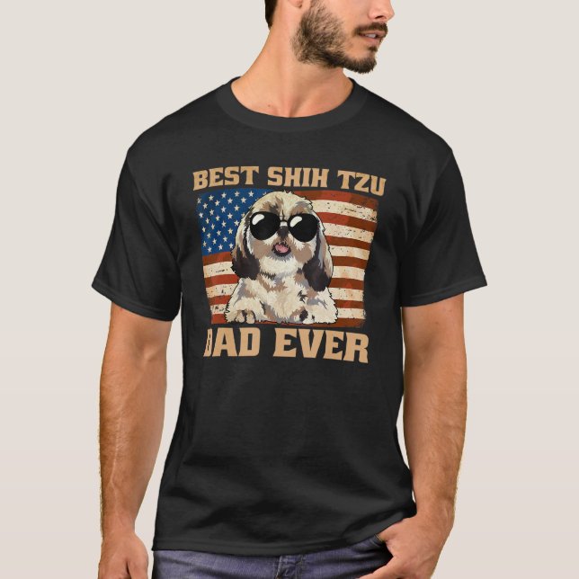 Camiseta Mejor Padre Shih Tzu Que Estados Unidos Bandera Me (Anverso)