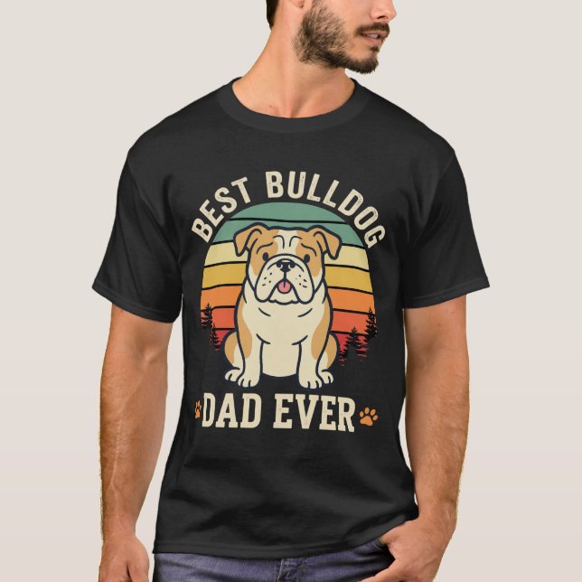 Camiseta Mejor papá Bulldog Retro Vector (Anverso)