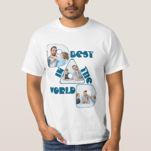 Camiseta MEJOR PAPÁ DEL MUNDO,3 fotos collage, cian oscuro